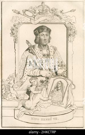 Antica incisione del 1812 di Enrico VII d'Inghilterra. Enrico VII (1457-1509) fu re d'Inghilterra e Signore d'Irlanda dalla sua presa della corona il 22 agosto 1485 fino alla sua morte nel 1509. FONTE: INCISIONE ORIGINALE Foto Stock