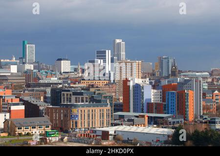 Una vista sul centro di Leeds da Armley. Foto Stock