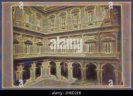 Ispirato alla vista del cortile del Palazzo Farnese a Roma, Gustave Eugène Chauffourier, Roma, c.. 1875 - c. 1900, stampa albume, altezza 298 mm x larghezza 404 mm, reinventata da Artotop. L'arte classica reinventata con un tocco moderno. Design di calda e allegra luminosità e di raggi di luce. La fotografia si ispira al surrealismo e al futurismo, abbracciando l'energia dinamica della tecnologia moderna, del movimento, della velocità e rivoluzionando la cultura Foto Stock