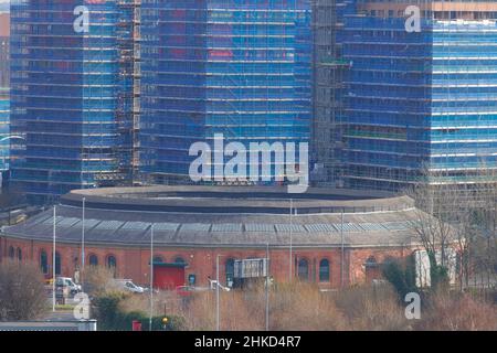 Gli appartamenti Junction in costruzione da Galiford provano sull'ex sito del Monk Bridge nel centro di Leeds. Foto Stock