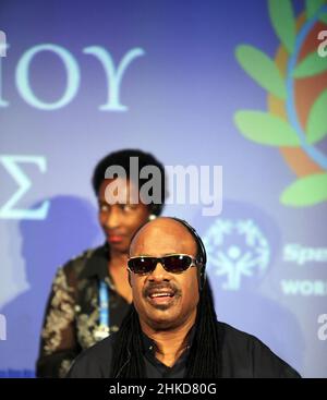 ATENE, GRECIA - GIUGNO 25: Famoso musicista, cantante, cantautore, produttore discografico e multi-strumentista Stevie Wonder ritratto il 25 giugno 2011 ad Atene, Grecia. Foto Stock