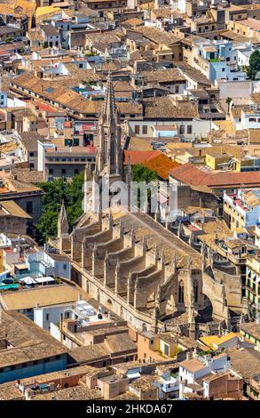 Veduta aerea, chiesa cattolica Iglesia de Santa Eulalia, el Call, Palma, Maiorca, Isole Baleari, Spagna, luogo di culto, ES, Europa, comm religioso Foto Stock