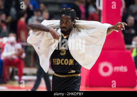 Belgrado, Serbia, 3rd febbraio 2022. Parigi Lee di AS Monaco reagisce durante la partita Turkish Airlines Eurolega tra Crvena Zvezda mts Belgrado contro Monaco a Belgrado, Serbia. Febbraio 3, 2022. Credit: Nikola Krstic/Alamy Foto Stock