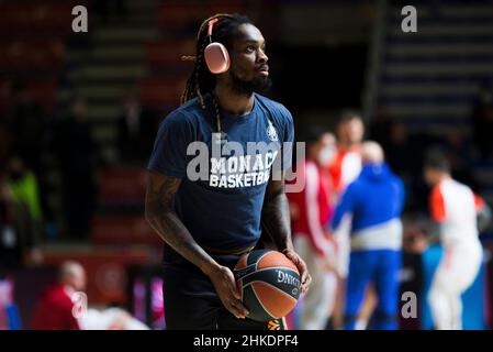 Belgrado, Serbia, 3rd febbraio 2022. Parigi Lee di AS Monaco si riscalda durante la partita Turkish Airlines Eurolega tra Crvena Zvezda MTS Belgrado contro Monaco a Belgrado, Serbia. Febbraio 3, 2022. Credit: Nikola Krstic/Alamy Foto Stock