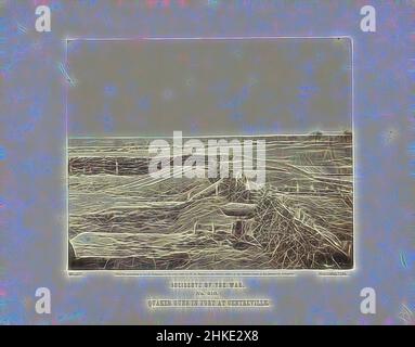 Ispirato da insediamento e ponteggi a Centerville, Virginia, durante la guerra civile americana, Quaker Guns a Fort a Centerville, Incident of the War, Mathew Benjamin Brady, George N. Barnard, Stati Uniti d'America, 1862, carta, stampa albume, altezza 186 mm x larghezza 232 mm altezza 270 mm x larghezza, Reinventato da Artotop. L'arte classica reinventata con un tocco moderno. Design di calda e allegra luminosità e di raggi di luce. La fotografia si ispira al surrealismo e al futurismo, abbracciando l'energia dinamica della tecnologia moderna, del movimento, della velocità e rivoluzionando la cultura Foto Stock