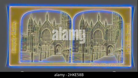 Ispirato da parte dell'esterno del Palazzo di Westminster, St. Stephen's Hall, Houses of Parliament., Valentine Blanchard, Londra, c. 1850 - c. 1880, stampa albume, altezza 85 mm x larghezza 170 mm, reinventata da Artotop. L'arte classica reinventata con un tocco moderno. Design di calda e allegra luminosità e di raggi di luce. La fotografia si ispira al surrealismo e al futurismo, abbracciando l'energia dinamica della tecnologia moderna, del movimento, della velocità e rivoluzionando la cultura Foto Stock