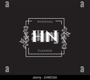 Logo HN femminile. Utilizzabile per la natura, salone, centro benessere, cosmetici e loghi di bellezza. Elemento modello di disegno con logo a vettore piatto. Illustrazione Vettoriale
