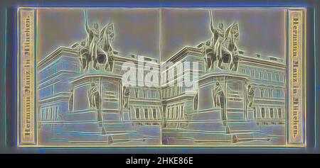 Ispirato dalla statua equestre di Luigi i di Baviera a Monaco, Monaco, Monumento König Ludwig, Hermann Manz, München, c. 1860 - c. 1885, stampa albume, altezza 85 mm x larghezza 170 mm, reinventata da Artotop. L'arte classica reinventata con un tocco moderno. Design di calda e allegra luminosità e di raggi di luce. La fotografia si ispira al surrealismo e al futurismo, abbracciando l'energia dinamica della tecnologia moderna, del movimento, della velocità e rivoluzionando la cultura Foto Stock