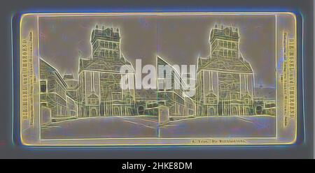 Ispirato dalla facciata anteriore dell'abbazia benedettina di San Mattia a Treviri, Treviri. Die Matthiaskirche, Die Mosel und Umgegend, Sophus Williams, editore: Sophus Williams, Treviri, editore: Berlin, 1881, stampa albume, altezza 85 mm x larghezza 170 mm, reinventata da Artotop. L'arte classica reinventata con un tocco moderno. Design di calda e allegra luminosità e di raggi di luce. La fotografia si ispira al surrealismo e al futurismo, abbracciando l'energia dinamica della tecnologia moderna, del movimento, della velocità e rivoluzionando la cultura Foto Stock