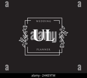 Logo femminile UL. Utilizzabile per la natura, salone, centro benessere, cosmetici e loghi di bellezza. Elemento modello di disegno con logo a vettore piatto. Illustrazione Vettoriale