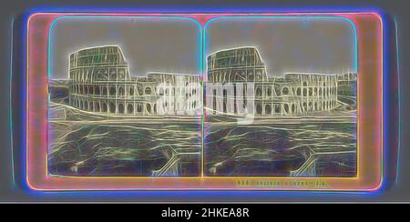 Ispirato alla vista del Colosseo a Roma, Colisée a Roma, Jean Andrieu, Roma, 1862 - 1876, Carta, stampa albume, altezza 88 mm x larghezza 176 mm, reinventata da Artotop. L'arte classica reinventata con un tocco moderno. Design di calda e allegra luminosità e di raggi di luce. La fotografia si ispira al surrealismo e al futurismo, abbracciando l'energia dinamica della tecnologia moderna, del movimento, della velocità e rivoluzionando la cultura Foto Stock