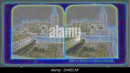 Ispirato dalla vista della Giralda e la Cattedrale di Siviglia, Vue générale de la Cathédrale a Séville, Jean Andrieu, Sevilla, 1862 - 1876, stampa albume, Altezza 85 mm x larghezza 170 mm, reinventata da Artotop. L'arte classica reinventata con un tocco moderno. Design di calda e allegra luminosità e di raggi di luce. La fotografia si ispira al surrealismo e al futurismo, abbracciando l'energia dinamica della tecnologia moderna, del movimento, della velocità e rivoluzionando la cultura Foto Stock