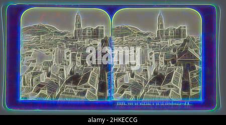 Ispirato da Vista di Malaga, con la Cattedrale sullo sfondo, VUE DE MALAGA &amp; DE LA CATHÉDRALE, Jean Andrieu, Málaga, 1862 - 1876, Stampa albume, altezza 85 mm x larghezza 170 mm, reinventata da Artotop. L'arte classica reinventata con un tocco moderno. Design di calda e allegra luminosità e di raggi di luce. La fotografia si ispira al surrealismo e al futurismo, abbracciando l'energia dinamica della tecnologia moderna, del movimento, della velocità e rivoluzionando la cultura Foto Stock