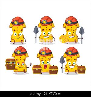 minatori abbigliamento giallo di donna cinese carino personaggio mascotte indossare casco. Illustrazione vettoriale Illustrazione Vettoriale