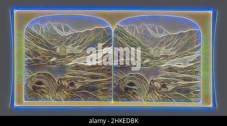 Ispirato dalla vista del Hospice du Grand-Saint-Bernard, l'Hospice du Grand St. Bernard e le Mont Velan. Suisse., William Inghilterra, Wallis, c. 1850 - c. 1880, stampa albume, altezza 85 mm x larghezza 170 mm, reinventata da Artotop. L'arte classica reinventata con un tocco moderno. Design di calda e allegra luminosità e di raggi di luce. La fotografia si ispira al surrealismo e al futurismo, abbracciando l'energia dinamica della tecnologia moderna, del movimento, della velocità e rivoluzionando la cultura Foto Stock