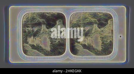 Ispirata alla dimora in una foresta, 1855 - 1875, carta, stampa albume, altezza 87 mm x larghezza 177 mm, reinventata da Artotop. L'arte classica reinventata con un tocco moderno. Design di calda e allegra luminosità e di raggi di luce. La fotografia si ispira al surrealismo e al futurismo, abbracciando l'energia dinamica della tecnologia moderna, del movimento, della velocità e rivoluzionando la cultura Foto Stock
