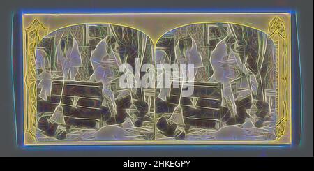 Ispirato da tre giovani donne in abiti da notte inseguono gli uomini con scopa da sotto il letto, Vues de Costantinopoli, Sébah & Joailier, c.. 1890 - c. 1900, stampa albume, altezza 86 mm x larghezza 174 mm, reinventata da Artotop. L'arte classica reinventata con un tocco moderno. Design di calda e allegra luminosità e di raggi di luce. La fotografia si ispira al surrealismo e al futurismo, abbracciando l'energia dinamica della tecnologia moderna, del movimento, della velocità e rivoluzionando la cultura Foto Stock