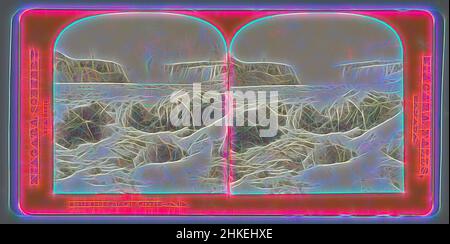 Ispirati alle cascate Horseshoe in inverno, Horse Shoe Falls in inverno, Niagara Scenery, Saul Davis, Horseshoe Falls, 1868 - 1890, Carta, stampa albume, altezza 87 mm x larghezza 176 mm, reinventata da Artotop. L'arte classica reinventata con un tocco moderno. Design di calda e allegra luminosità e di raggi di luce. La fotografia si ispira al surrealismo e al futurismo, abbracciando l'energia dinamica della tecnologia moderna, del movimento, della velocità e rivoluzionando la cultura Foto Stock