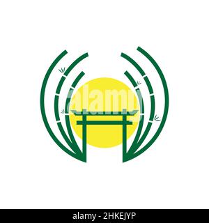 giappone torii porta bambù logo design, vettore grafico simbolo icona illustrazione idea creativa Illustrazione Vettoriale