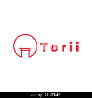 cerchio rosso linea giappone torii logo design, vettore grafico simbolo icona illustrazione idea creativa Illustrazione Vettoriale
