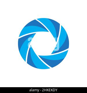 obiettivo per fotocamera con otturatore con logo wave, immagine grafica vettoriale icona simbolo idea creativa Illustrazione Vettoriale