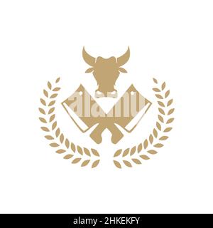 coltello di manzo con testa di mucca vintage logo design, vettore grafico simbolo icona illustrazione idea creativa Illustrazione Vettoriale