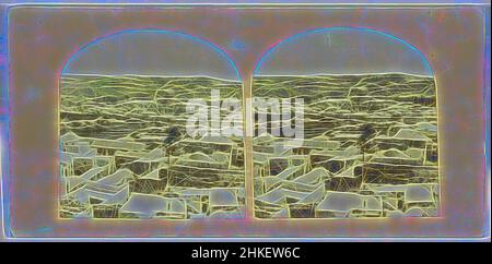 Ispirato dalla vista di Gerusalemme dal Monte Zion, Gerusalemme, dalla cima della Cittadella, guardando Oriente, viste in Terra Santa, Francis Frith, editore: Negretti & Zambra, Zion, editore: Londra, 1859 - 1861, carta, Stampa albume, altezza 84 mm x larghezza 174 mm, reinventata da Artotop. L'arte classica reinventata con un tocco moderno. Design di calda e allegra luminosità e di raggi di luce. La fotografia si ispira al surrealismo e al futurismo, abbracciando l'energia dinamica della tecnologia moderna, del movimento, della velocità e rivoluzionando la cultura Foto Stock