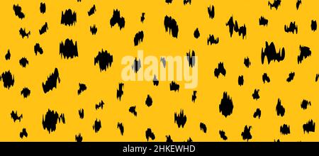 Pelliccia di ghepardo astratto nero e giallo semplice motivo senza cuciture. Pelle di camouflage animale tessitura infinita. Organico irregolare sfondo puntoso. Dalmazia, co Illustrazione Vettoriale