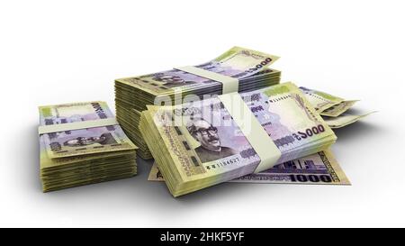 3D Stack of Bangladesh note Taka isolato su sfondo bianco Foto Stock