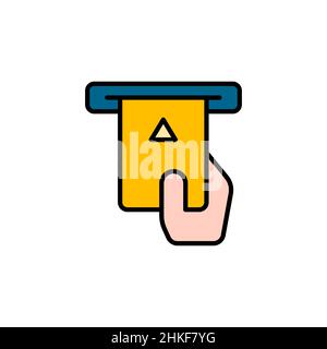 Inserisci icona colore carta di credito. Segno di stile lineare per concetto mobile e web design. Inserire manualmente la scheda nell'icona del vettore di contorno dello slot ATM. Simbolo, registro Illustrazione Vettoriale