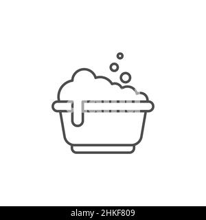 Icona della linea del bagno del bambino, segno vettoriale di contorno, pittogramma di stile lineare isolato su bianco. Simbolo, illustrazione del logo. Tratto modificabile Illustrazione Vettoriale