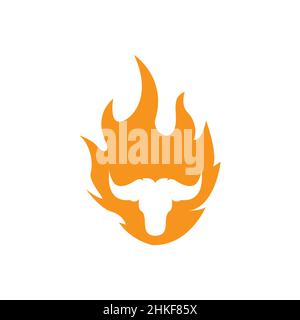 fuoco fiamma con testa bull logo design, vettore grafico simbolo icona illustrazione idea creativa Illustrazione Vettoriale