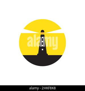 faro nero con logo colorato al tramonto, simbolo grafico vettoriale icona illustrazione idea creativa Illustrazione Vettoriale