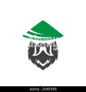 vecchio uomo contadino barba lunga logo design, vettore grafico simbolo icona illustrazione idea creativa Illustrazione Vettoriale