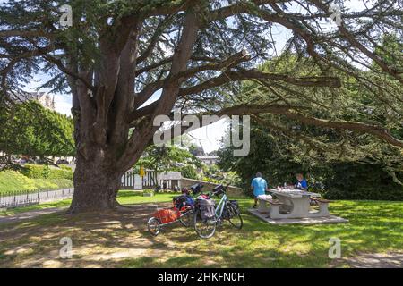 Francia, Manica, Saint-Hilaire du Harcouët, gita in bicicletta sul Véloscénie Foto Stock