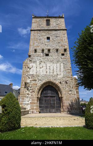 Francia, Manica, Saint-Hilaire du Harcouët, campanile della vecchia chiesa Foto Stock