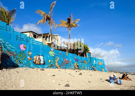 Francia, isola di Reunion (dipartimento francese d'oltremare), Saint Pierre, Street Art affresco degli artisti ADOR e JACE su una parete di spiaggia Foto Stock