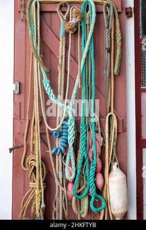 Francia, Pirenei Atlantici (64), Pays-Basque, Biarritz, le Port des Pecheurs, corde Foto Stock