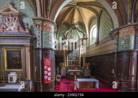 Francia, Landes, Roquefort, tappa sulla via Lemovicensis o Vezelay, uno dei modi principali per Santiago de Compostela, 12th ° secolo chiesa di Sainte-Marie Foto Stock
