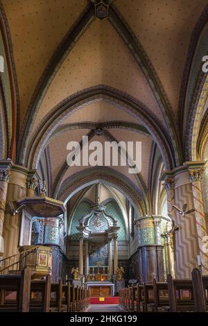 Francia, Landes, Roquefort, tappa sulla via Lemovicensis o Vezelay, uno dei modi principali per Santiago de Compostela, 12th ° secolo chiesa di Sainte-Marie Foto Stock