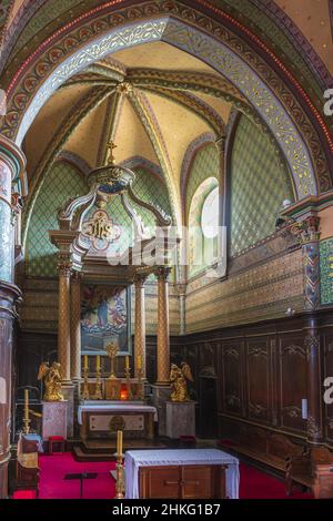 Francia, Landes, Roquefort, tappa sulla via Lemovicensis o Vezelay, uno dei modi principali per Santiago de Compostela, 12th ° secolo chiesa di Sainte-Marie Foto Stock