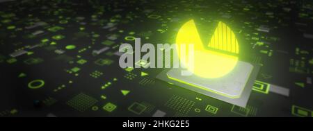 Grafico a torta della finanza circuito di tecnologia incandescente 3D Illustrazione Foto Stock