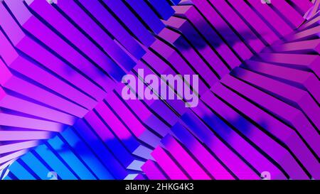 3D rendering di un oggetto neon. Neon blu e viola oggetto astratto futuristico hi-tech movimento sfondo. Bella rilassante elegante Trippy Psychedelic moderno Foto Stock