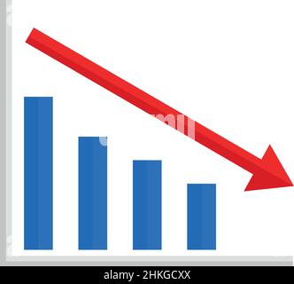 Illustrazione vettoriale del grafico a barre con una freccia rossa discendente Illustrazione Vettoriale