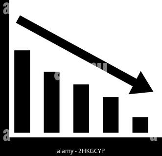 Sagoma nera vettoriale illustrazione dell'icona di un grafico a barre con una tendenza al ribasso Illustrazione Vettoriale