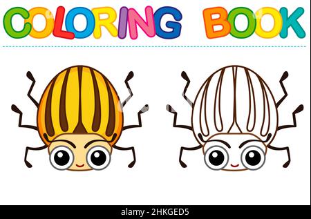 Vector Coloring Insect per bambini coloring book. Divertente coleottero di patate del Colorado in stile cartone animato Illustrazione Vettoriale