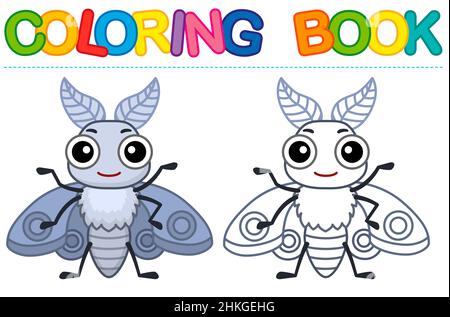 Divertente moth. Colorazione Insect in stile cartoon Illustrazione Vettoriale