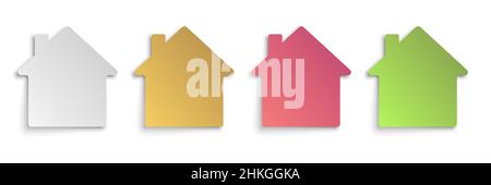 Set di icone del paper House. Illustrazione vettoriale. Adesivi di carta a forma di casa. Illustrazione Vettoriale