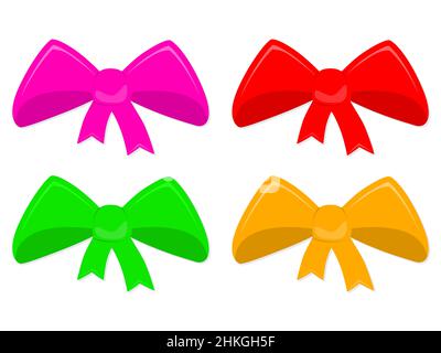 Set di archi colorati. Illustrazione vettoriale. Cartoon regalo archi con nastri isolati Illustrazione Vettoriale