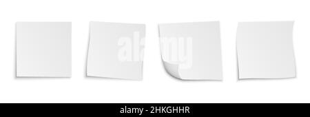 Set di adesivi bianchi in carta quadrata. Illustrazione vettoriale. Adesivi di carta con isolamento dall'ombra Illustrazione Vettoriale